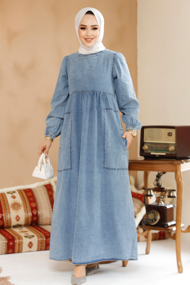 Modest Blue Denim Dress 19122M - 1