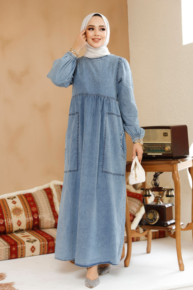 Modest Blue Denim Dress 19122M - 2