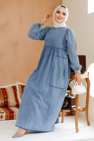 Modest Blue Denim Dress 19122M - 3