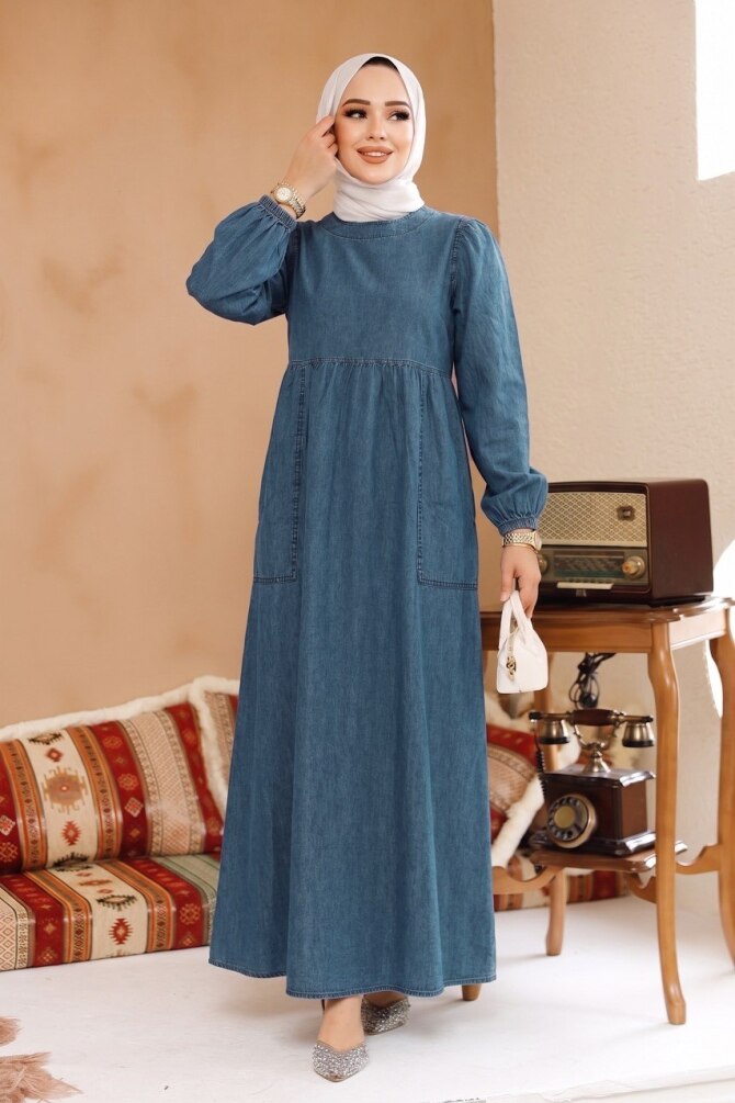 Modest Blue Denim Dress 19122M - 1