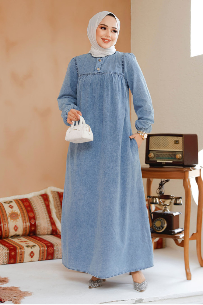 Modest Blue Denim Dress 19124M - 1