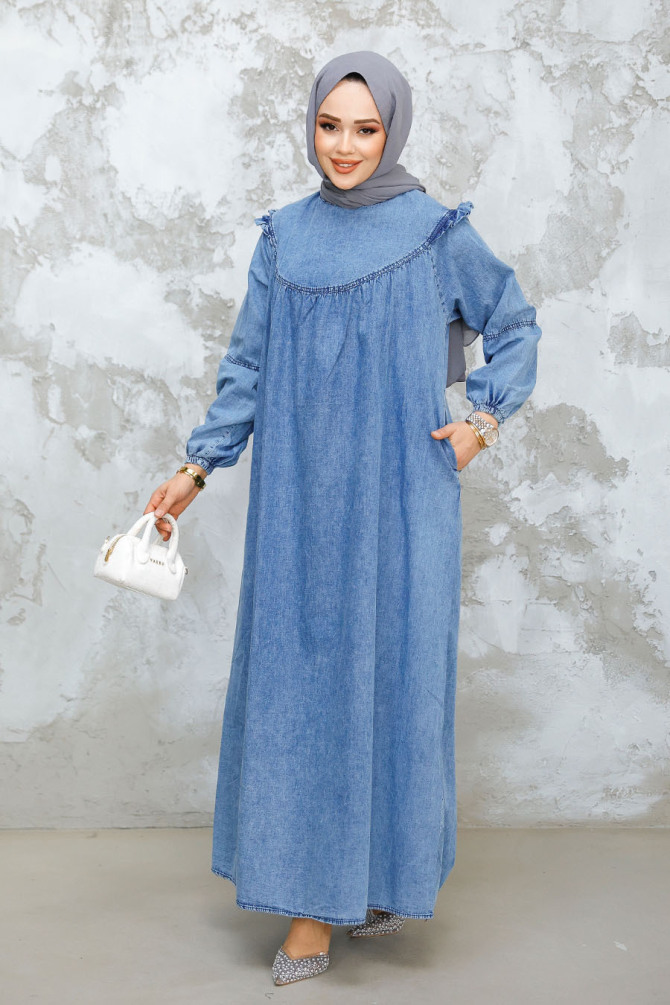 Modest Blue Denim Dress 19140M - 3