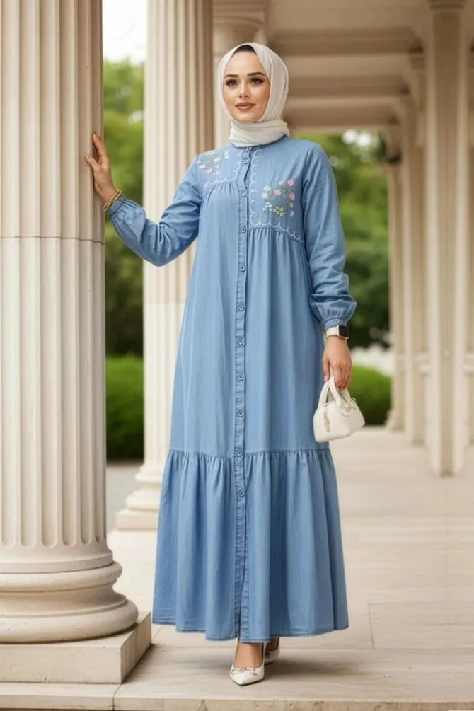 Modest Blue Denim Dress 19147M - 1