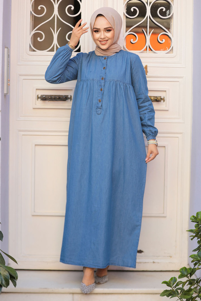 Modest Blue Denim Dress 23412M - 1