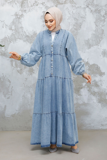 Modest Blue Denim Dress 23691M - 1