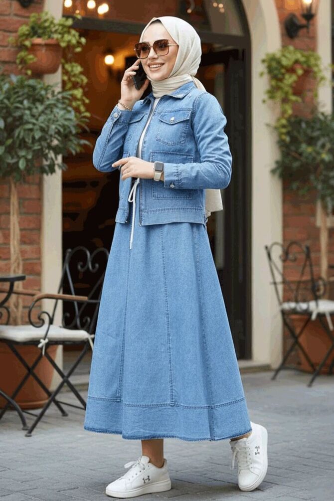 Modest Blue Denim Dual Suit 44641M - 1