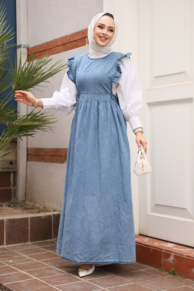 Modest Blue Denim Gilet Dress 19113M - 1