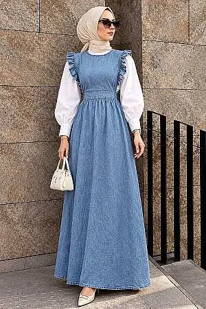 Modest Blue Denim Gilet Dress 19113M - 1