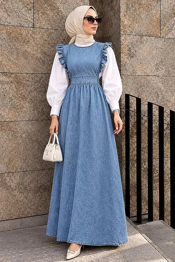 Modest Blue Denim Gilet Dress 19113M - 1