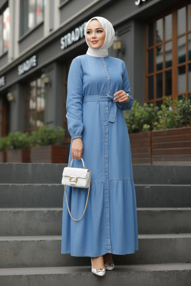Modest Blue Denim Long Dress 19107M - 1
