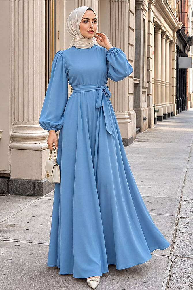 Modest Blue Dress For Plus Size 23101M - 1
