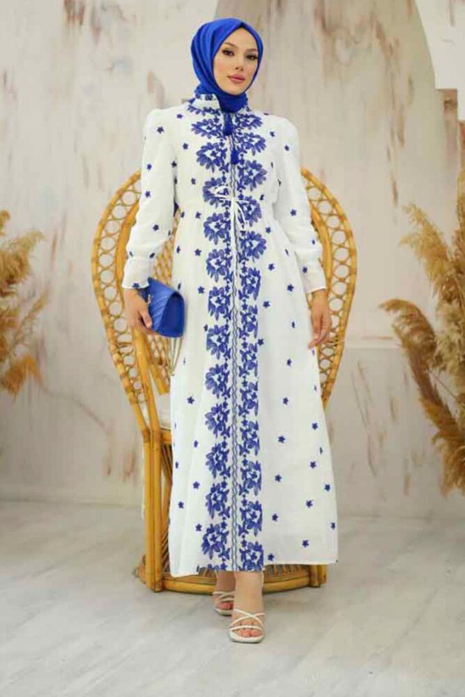 Modest Blue Eid Dress 13503M - 1