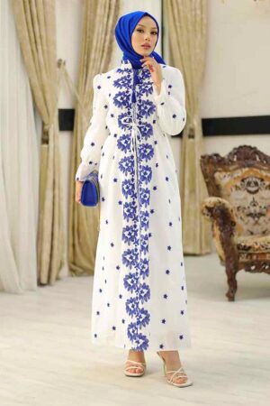 Modest Blue Eid Dress 13503M - 4