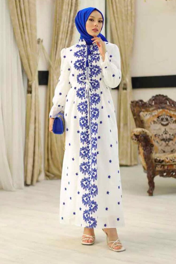Modest Blue Eid Dress 13503M - 4