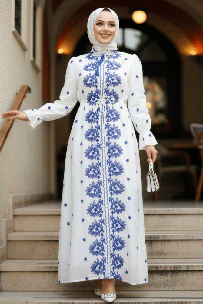Modest Blue Eid Dress 13503M - 1