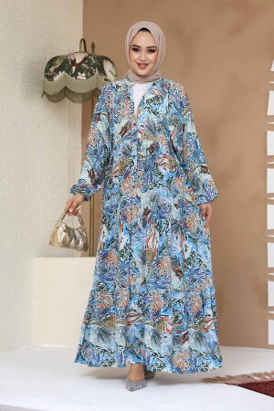 Modest Blue Floral Dress 235805M - 3