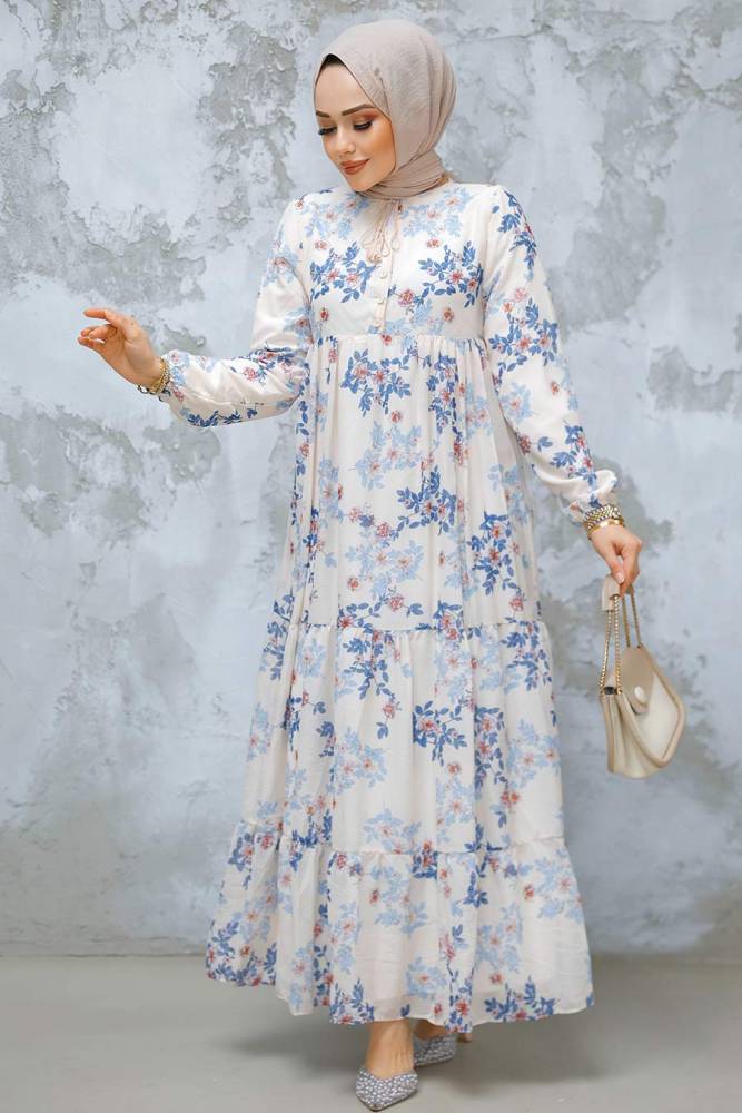 Modest Blue Floral Maxi Dress 22054M - 2