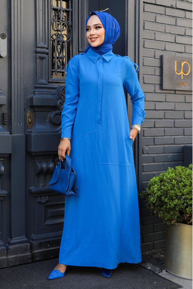 Modest Blue Maxi Dress 12501M - 1