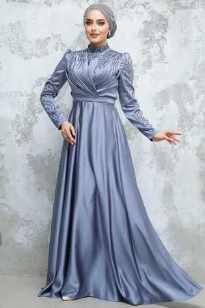 Modest Blue Satin Evening Dress 4433M - 3