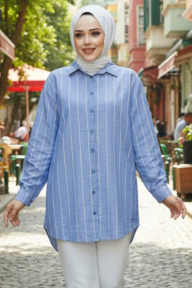 Modest Blue Shirt Top 52294M - 1