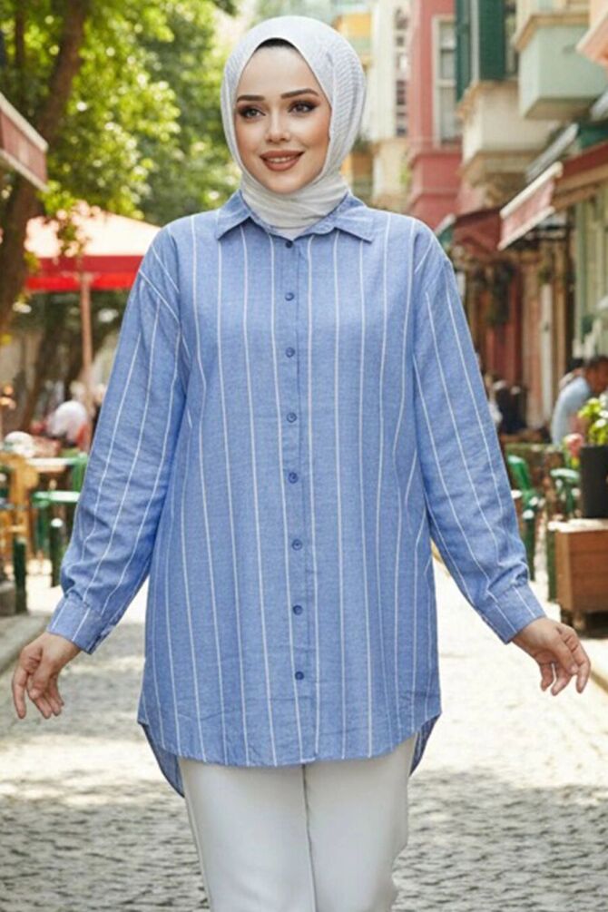 Modest Blue Shirt Top 52294M - 1