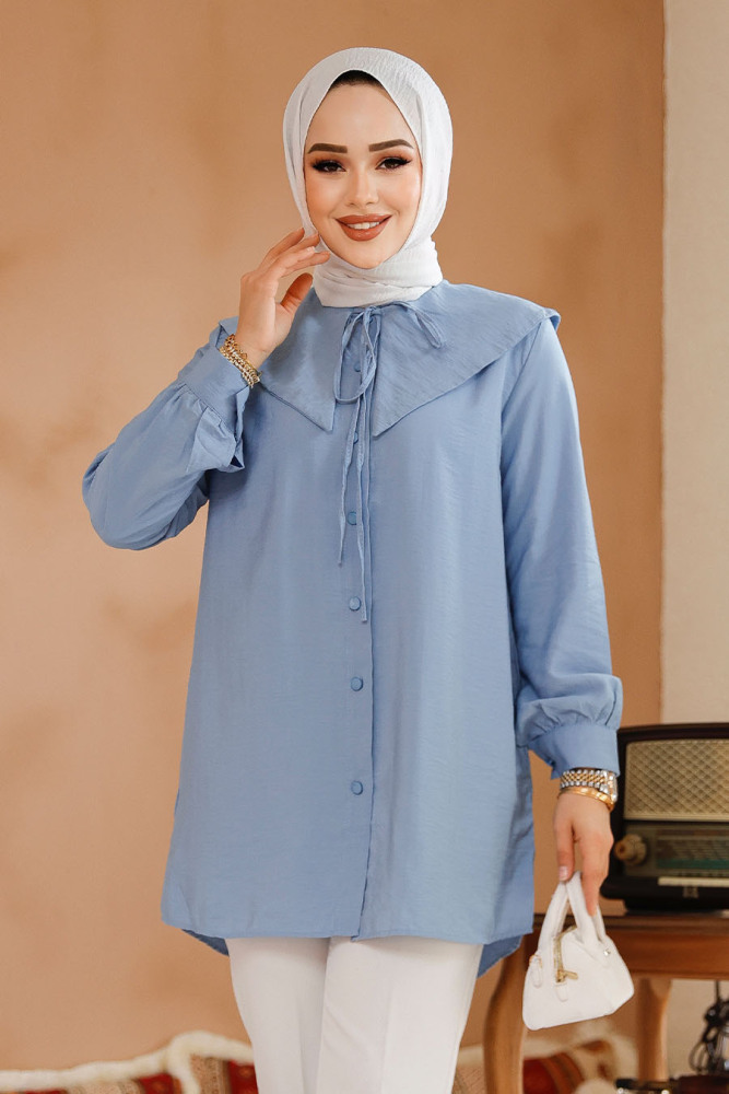 Modest Blue Shirt Top 70951M - 1
