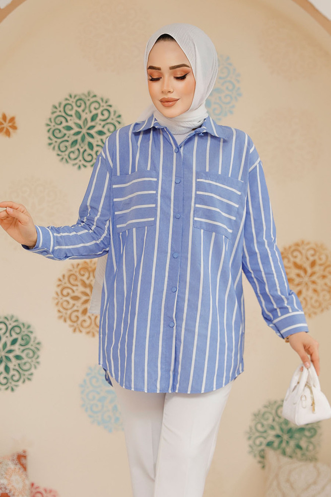 Modest Blue Shirt Tunic 70741M - 2