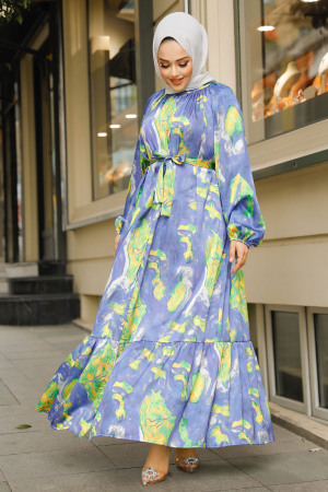Modest Blue Summer Dress 23154M - 1