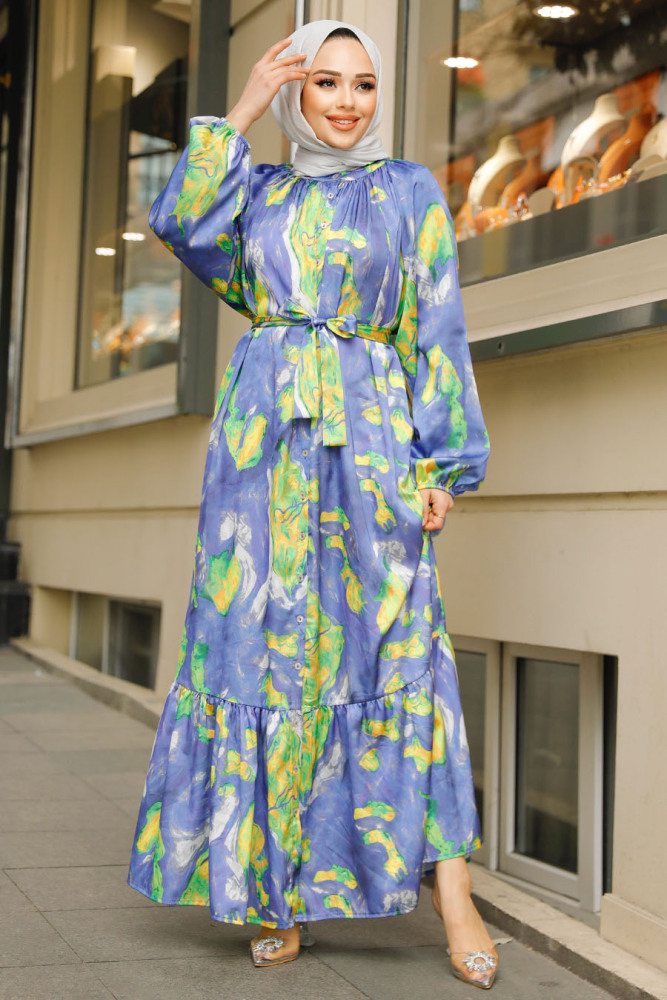Modest Blue Summer Dress 23154M - 3