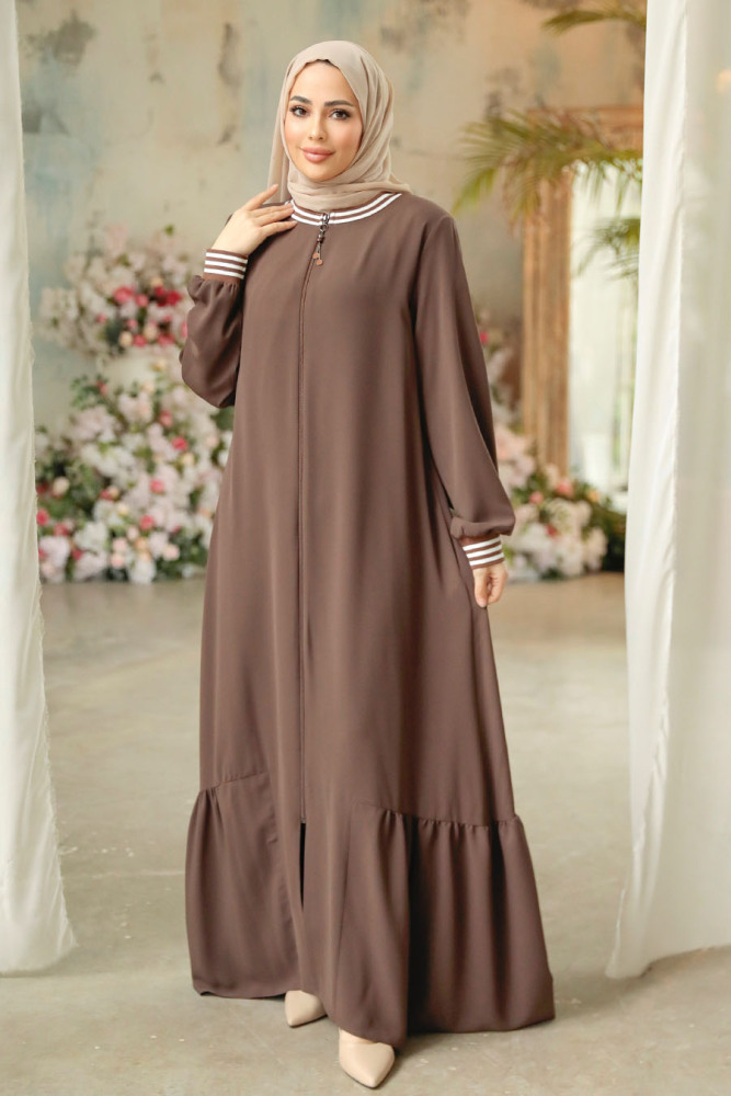 Modest Brown Abaya Dubai 45276KH - 1