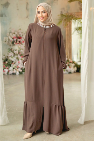 Modest Brown Abaya Dubai 45276KH - 3