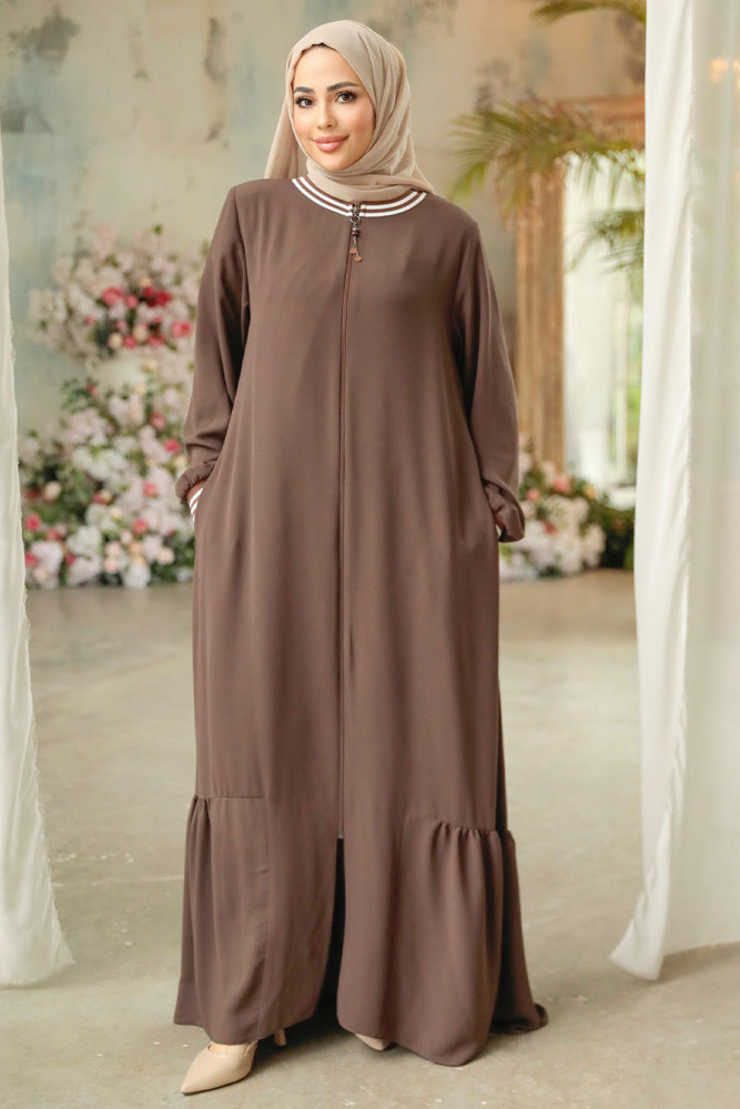 Modest Brown Abaya Dubai 45276KH - 3