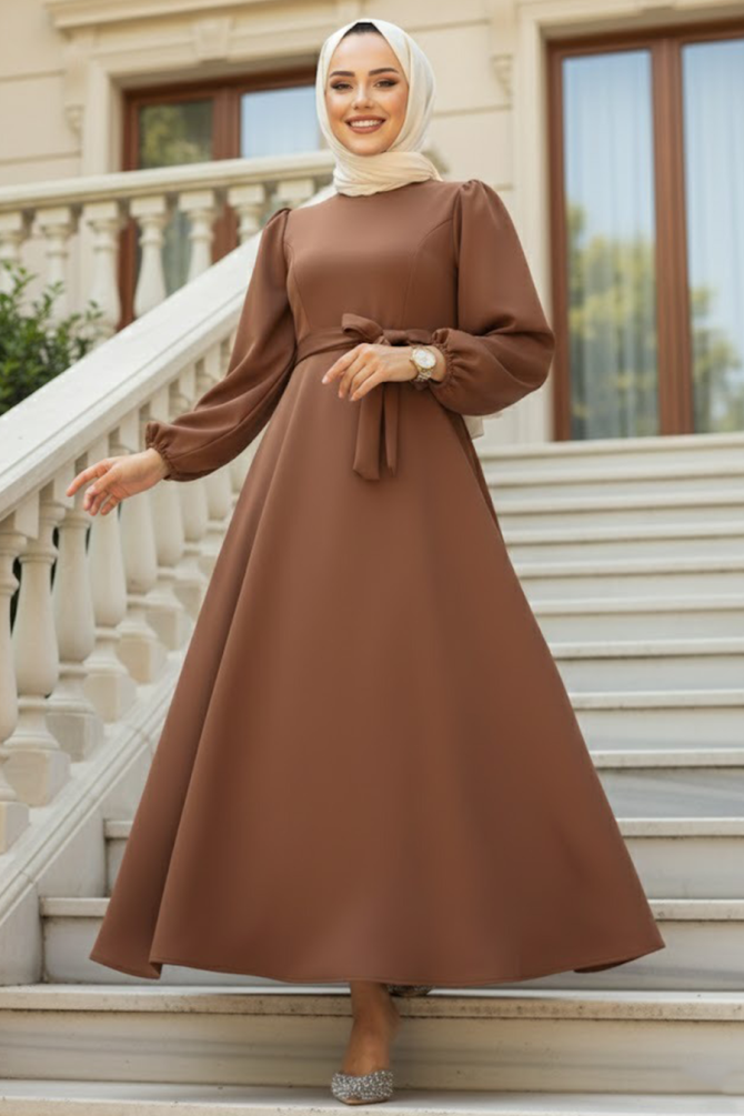 Modest Brown Dress 23102KH - 1