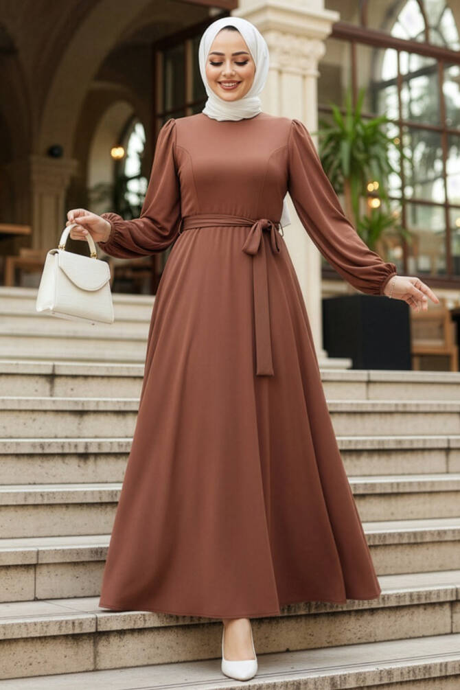 Modest Brown Dress For Plus Size 23101KH - 1