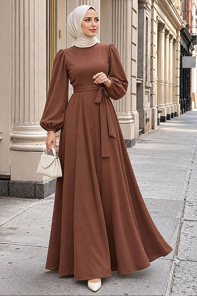 Modest Brown Dress For Plus Size 23101KH - 1
