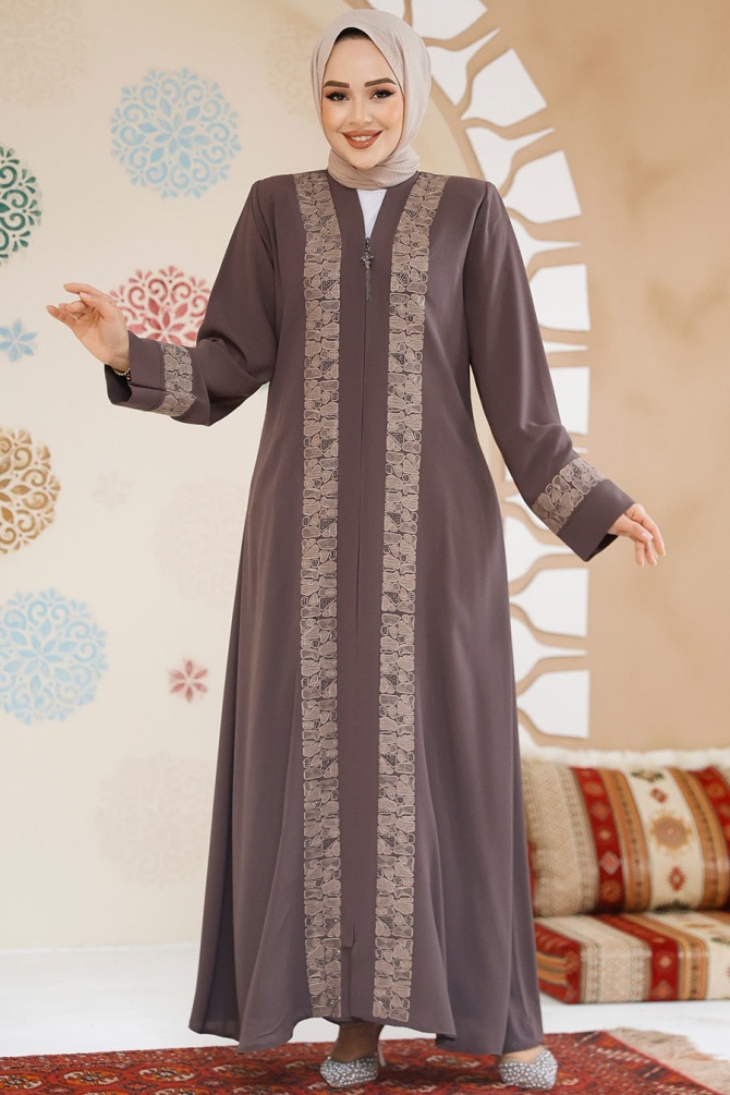 Modest Brown Dubai Abaya 29112KH - 1