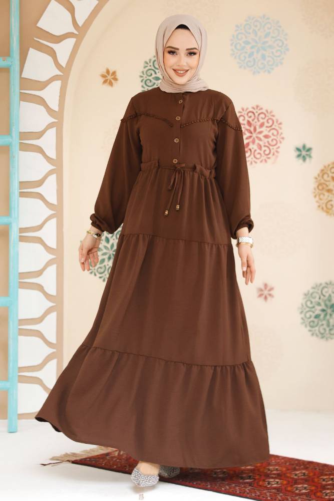 Modest Brown Eid Dress 10334KH - 1