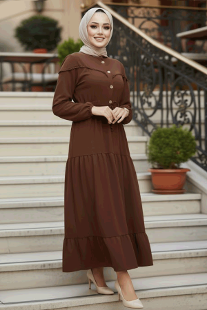 Modest Brown Eid Dress 10334KH 