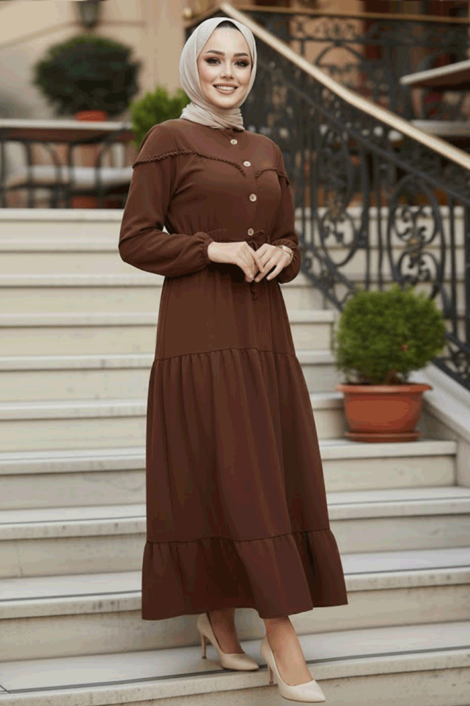 Modest Brown Eid Dress 10334KH - 1
