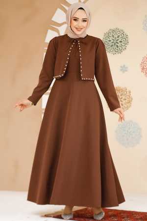 Modest Brown Eid Dress 61462KH - 1