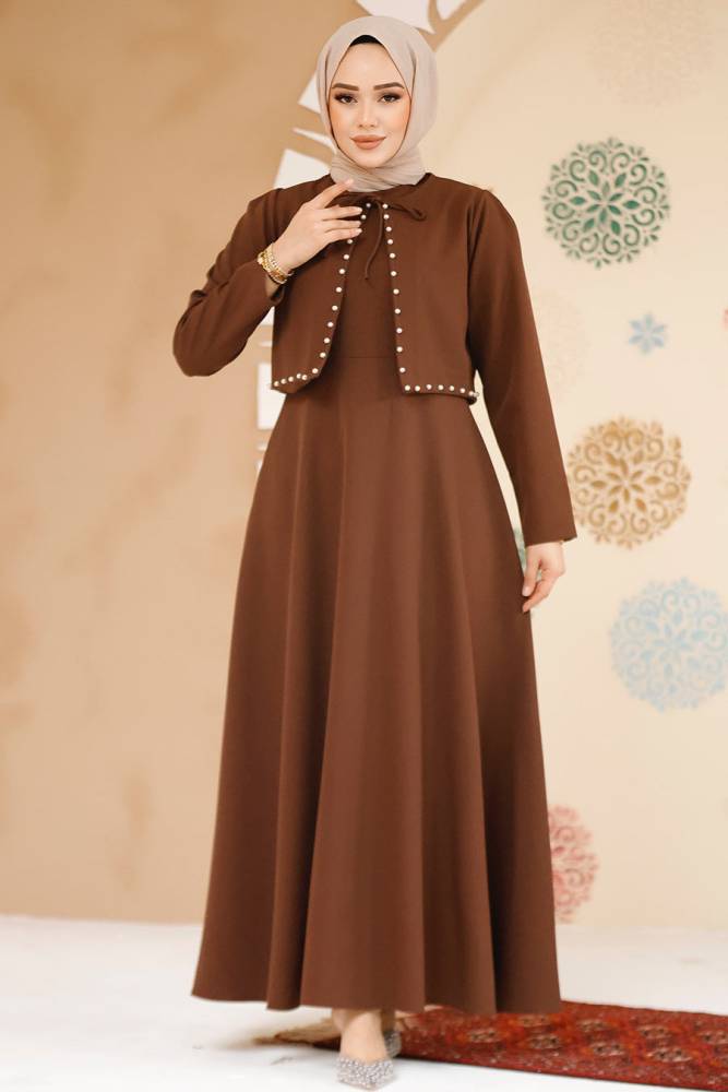 Modest Brown Eid Dress 61462KH - 2