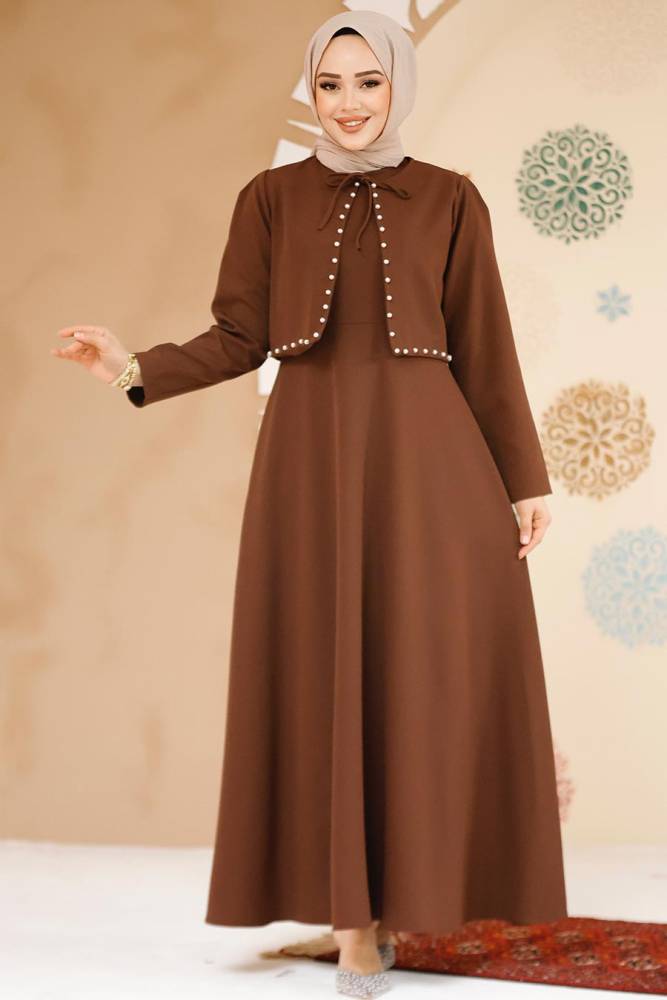 Modest Brown Eid Dress 61462KH - 3