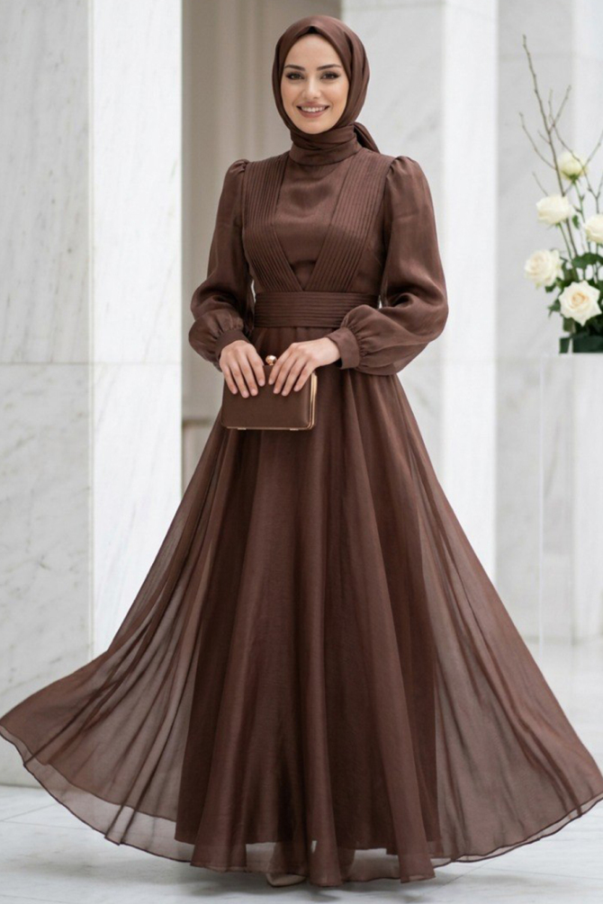 Modest Brown Evening Dress 45701KH - 1