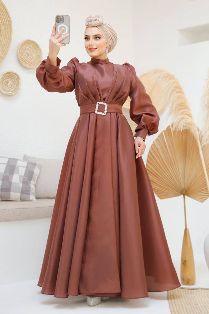 Modest Brown Evening Gown 45295KH - 3