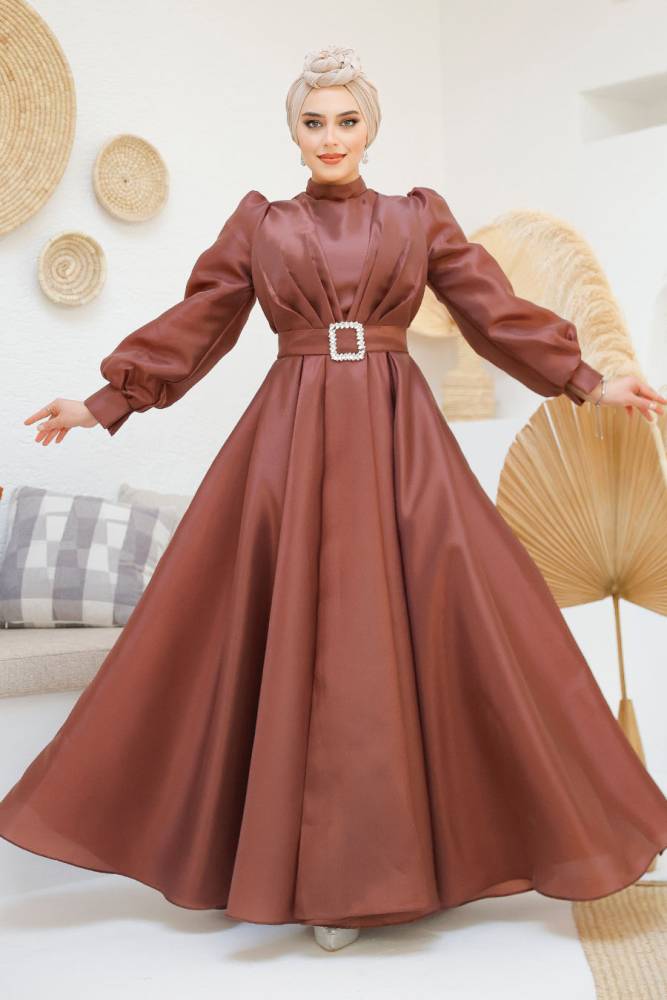 Modest Brown Evening Gown 45295KH - 4