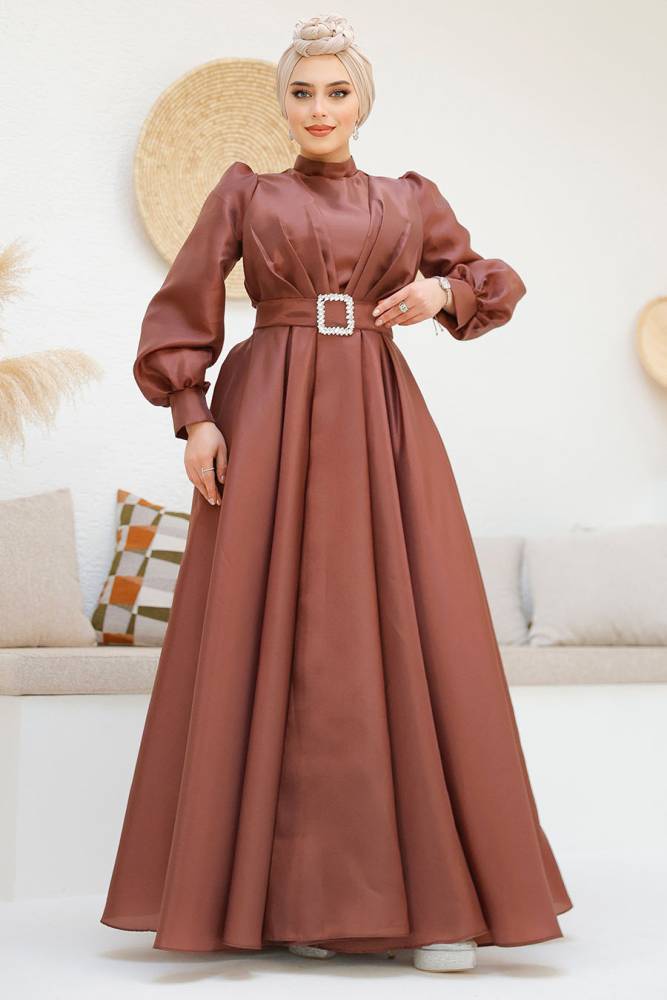 Modest Brown Evening Gown 45295KH - 2