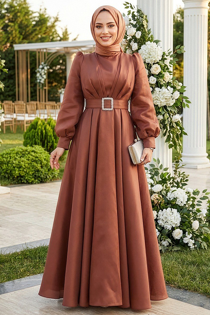 Modest Brown Evening Gown 45295KH - 1
