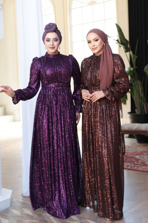 Modest Brown Evening Gown With Long Sleeve 44961KH - 7