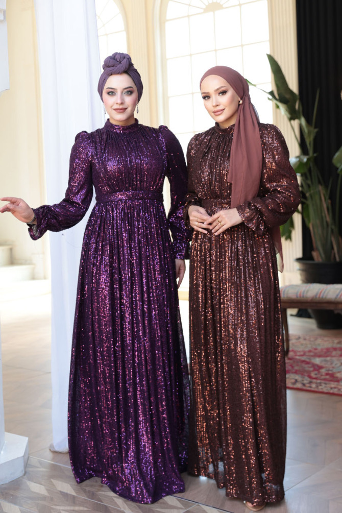 Modest Brown Evening Gown With Long Sleeve 44961KH - 7