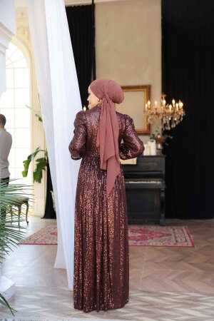 Modest Brown Evening Gown With Long Sleeve 44961KH - 8